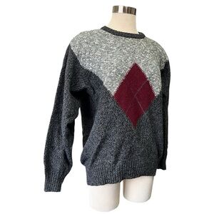Vintage Wool Diamond Argyle Grandpa Dad Sweater Made in Italy Large